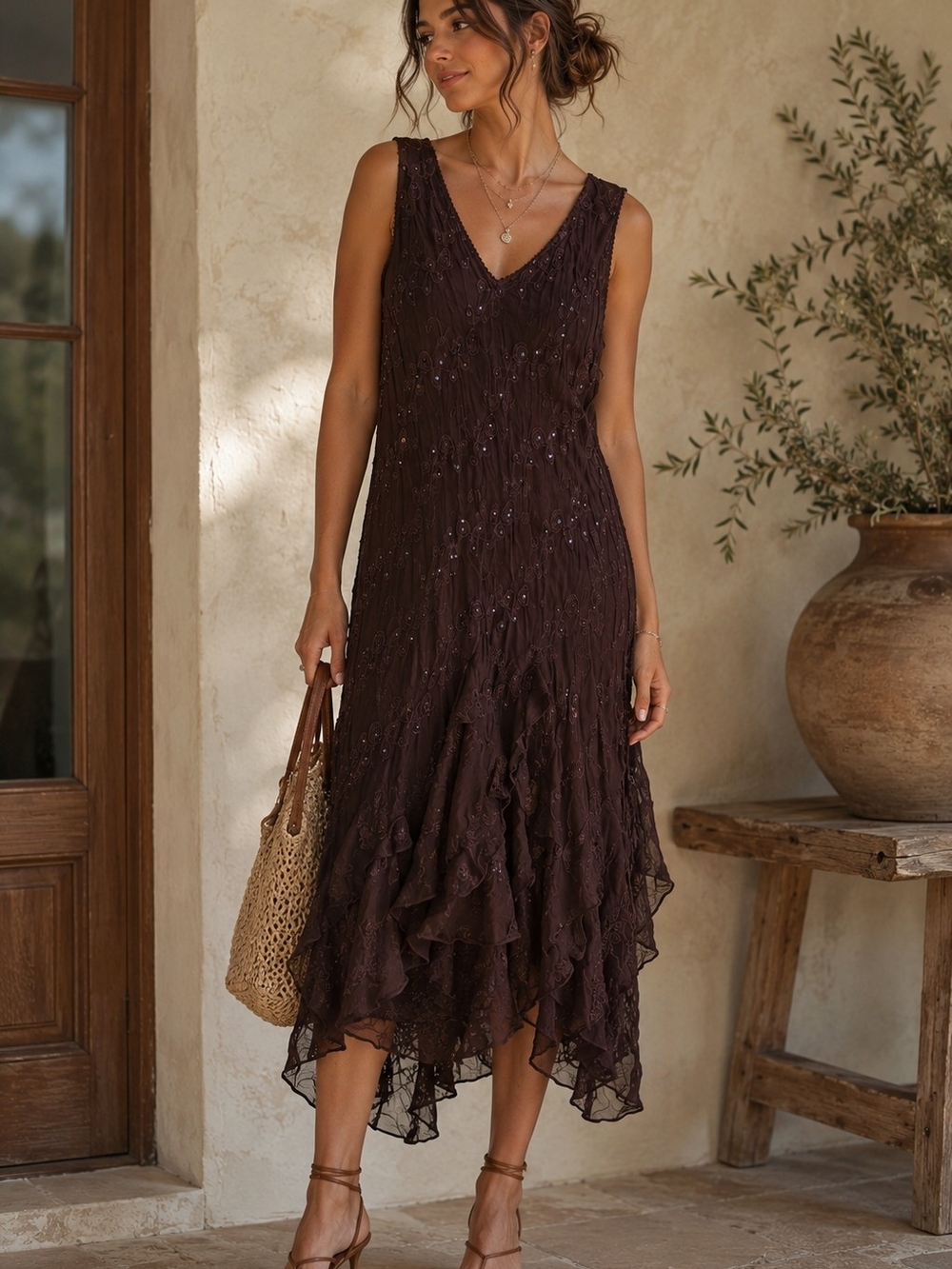Vintage Whimsigoth Beaded Sequin Midi Dress | 90s Boho Gothic M
